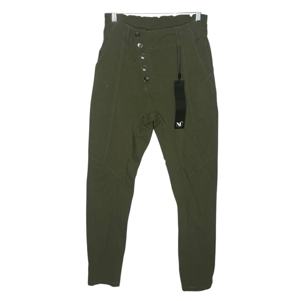 NU Denmark Olive Green High Rise Button-Up Paper Bag Style Pants NWT